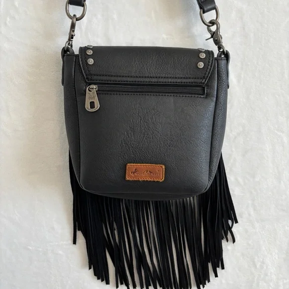 Montana West black leather Fringe Mariposa silver turquoise cross body bag purse - Picture 12 of 16